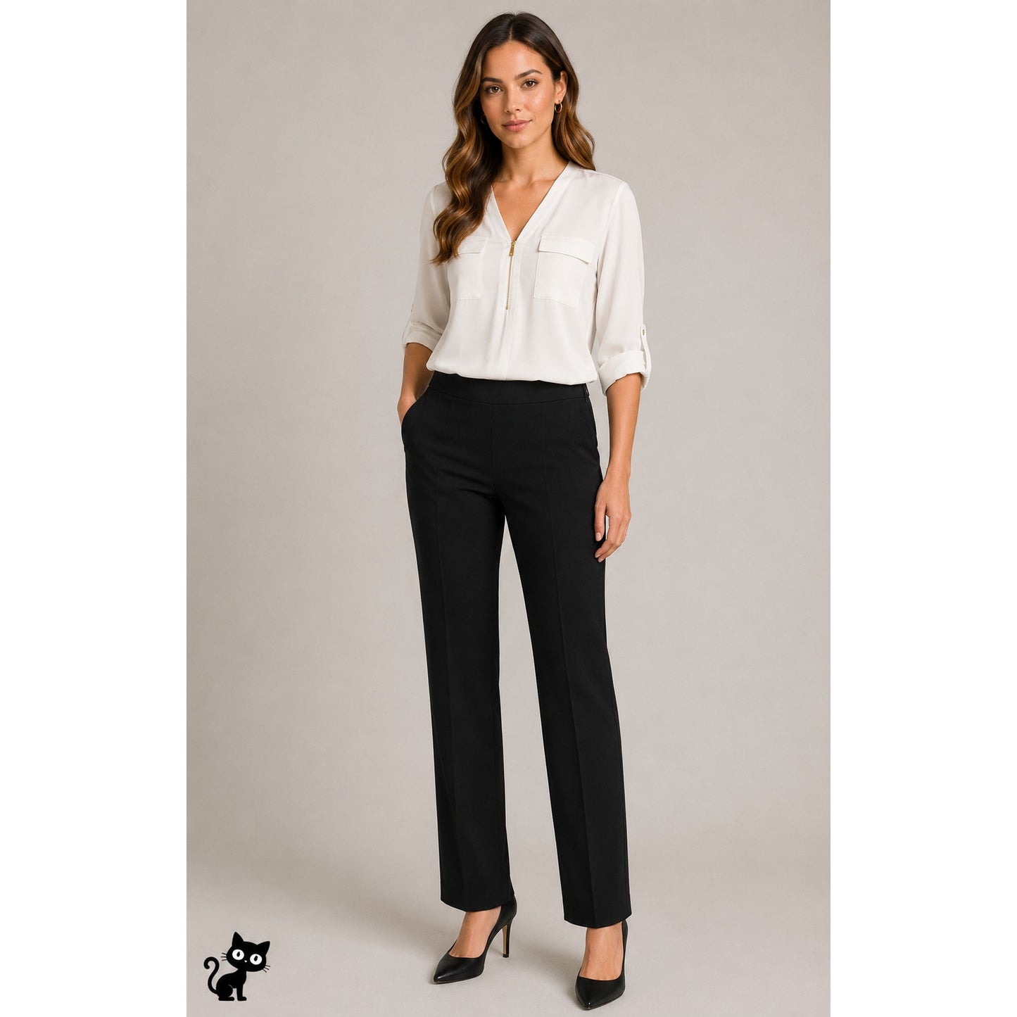 Tahari Black High Waist Straight Leg Size Zip Trouser Pant 6