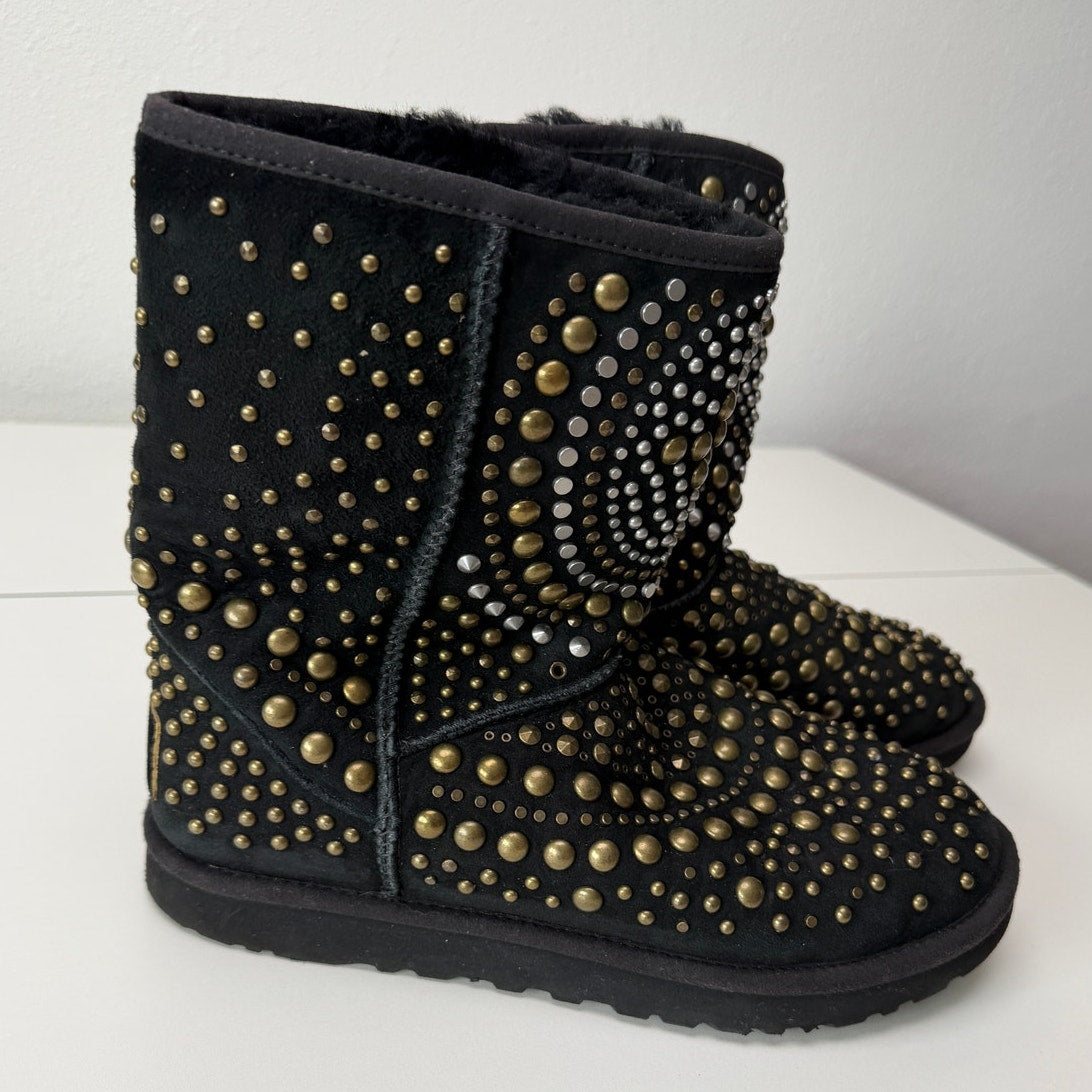 UGG x Jimmy Choo Mandah Studded Boots Black Gold Size 9