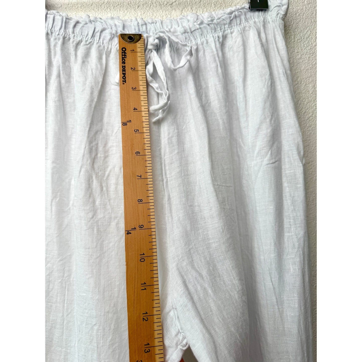 Nati White Linen Wide Leg Palazzo Pants High Rise Drawstring