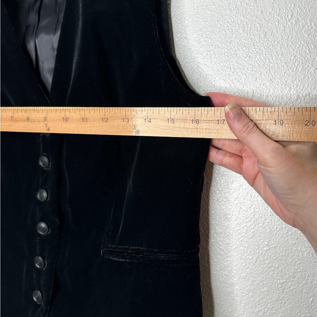 Zara Black Velour Tailored Button Front Vest  Front Flap Details XS