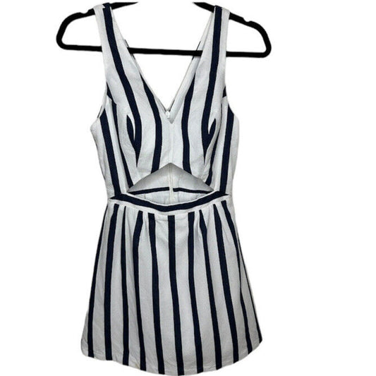Topshop Navy and White Stripe Triangle Waist Cutout VNeck Nautical Mini Dress 4