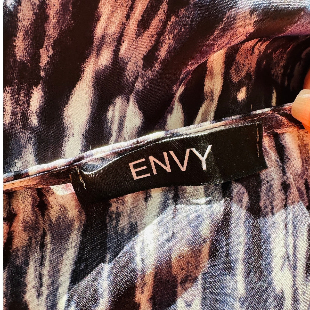 Envy Muted Steel Blue White Black Tie Dye Print Boat Neck Cinched Waist Dress M