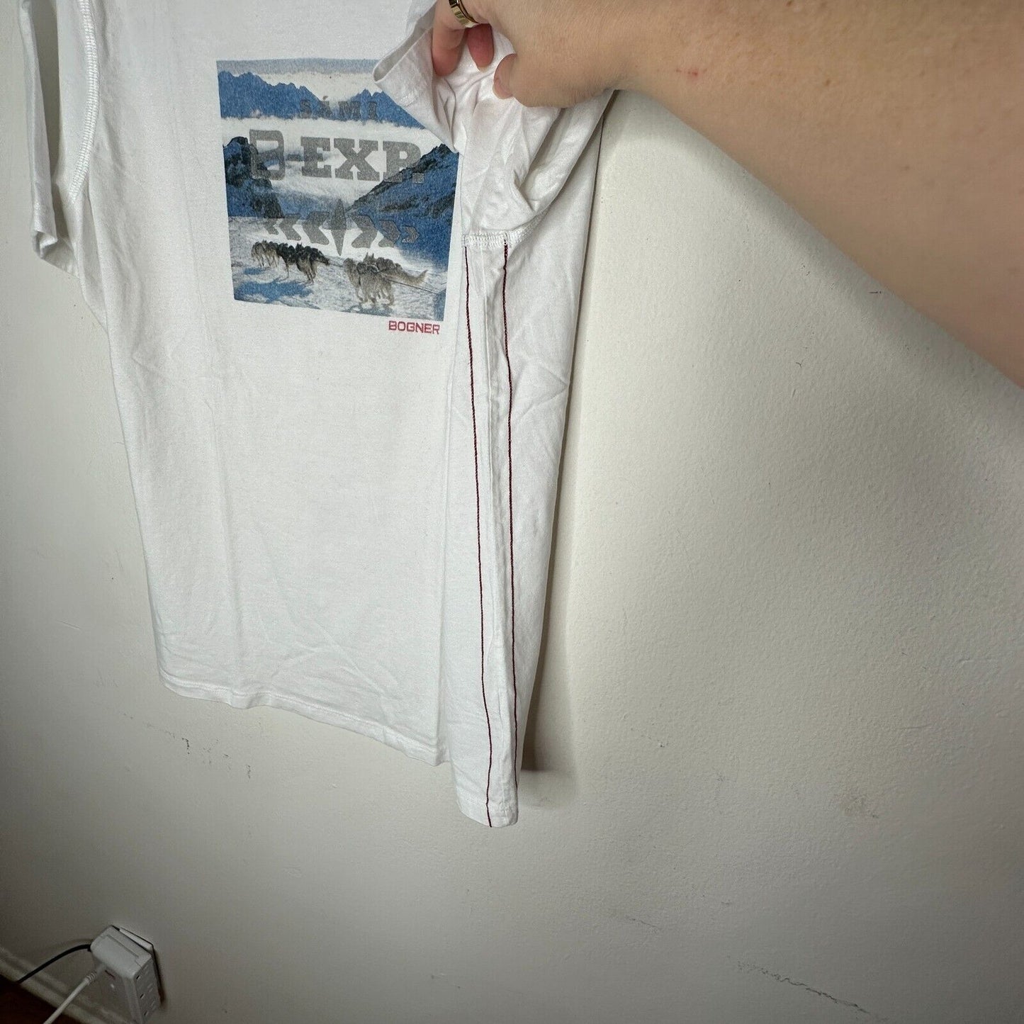 Bogner Ivory Blue Dog Sled Graphic Short Sleeve Round Neck Tee Shirt XL