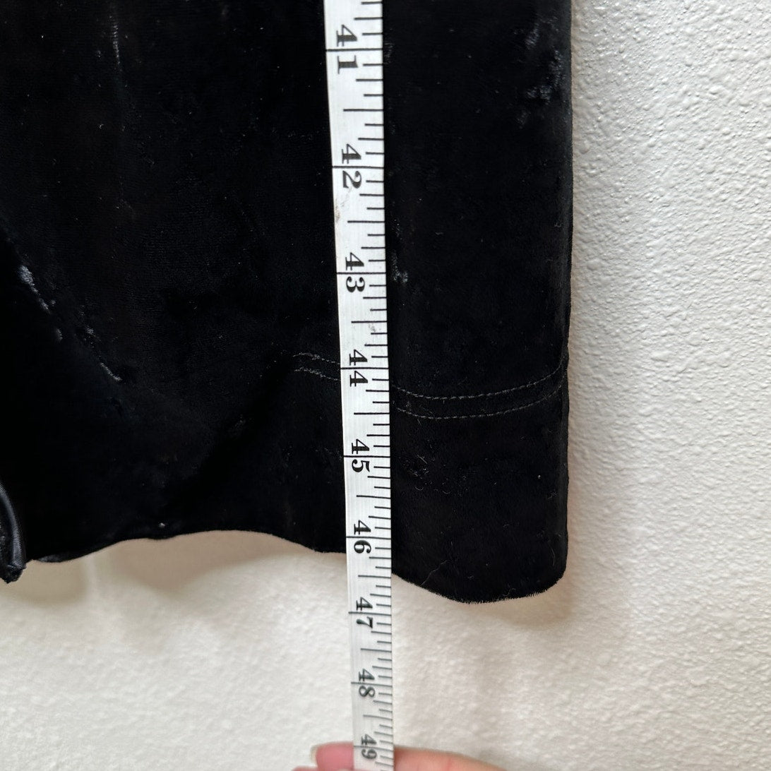 Arrive Black Velour Front Button Long Sleeve Tie Waist Midi Dress Small