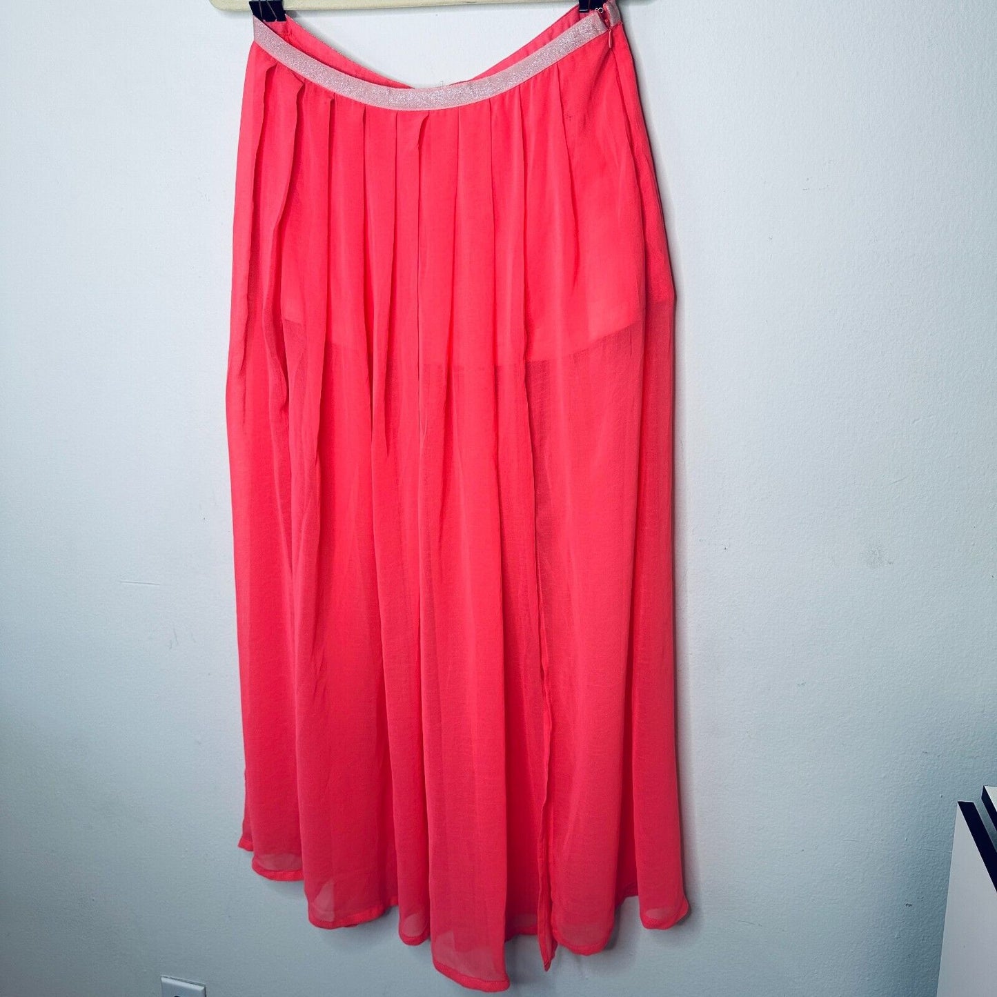 Love Riche Pink Flowy Sheer Maxi Attached Short Slip Silver Shimmer Waist L