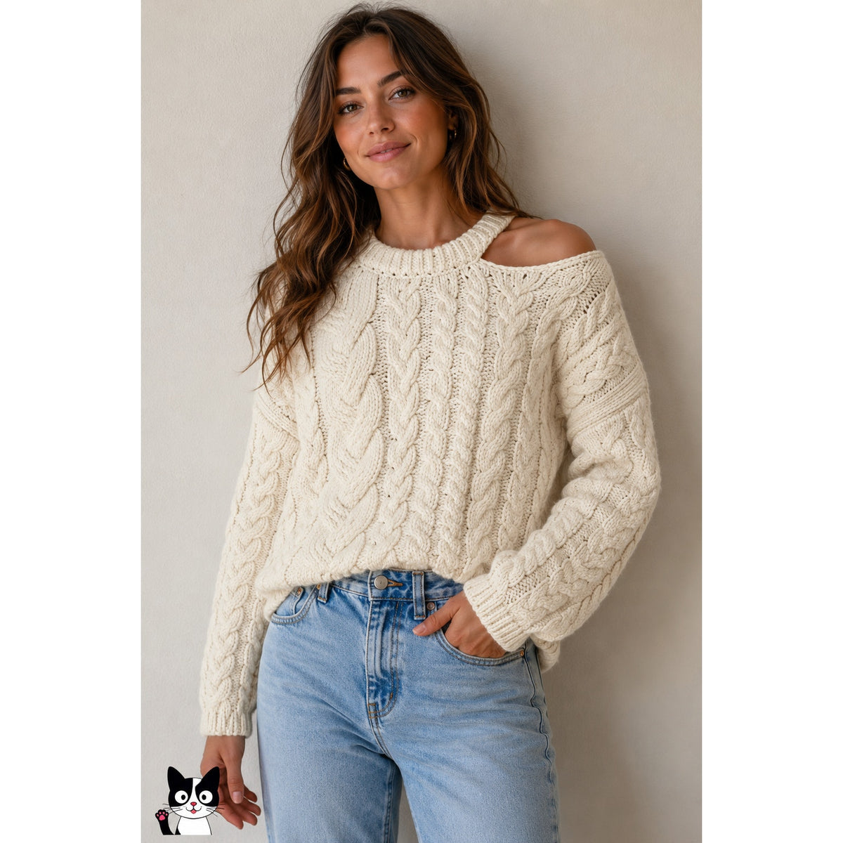 Tempest & Bentley Cream Chunky Knit 100% Wool Long Sleeve Sweater M