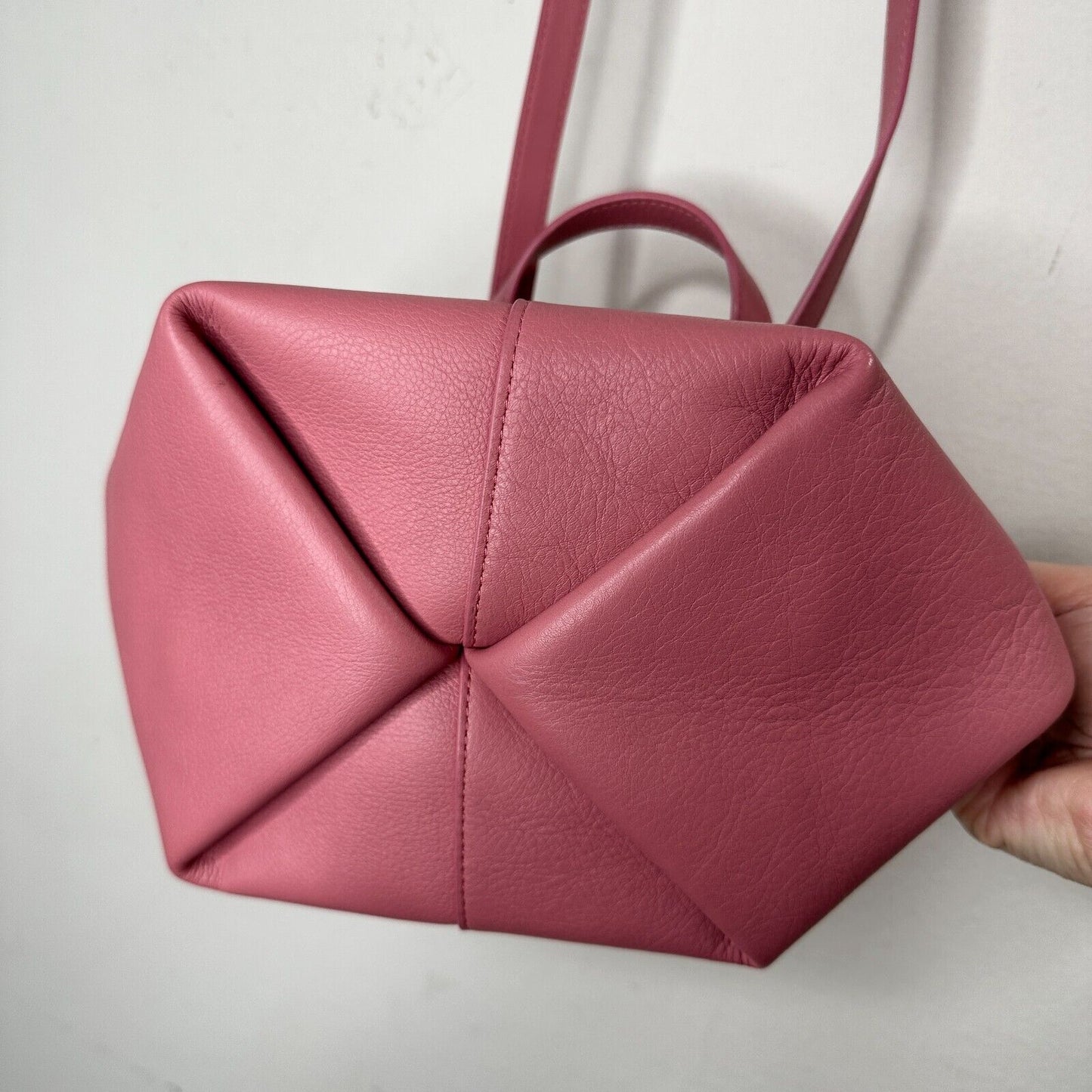 NWOT Mansur Gavriel Tulipano Mini Pebbled Leather Crossbody Bag Peony Pink