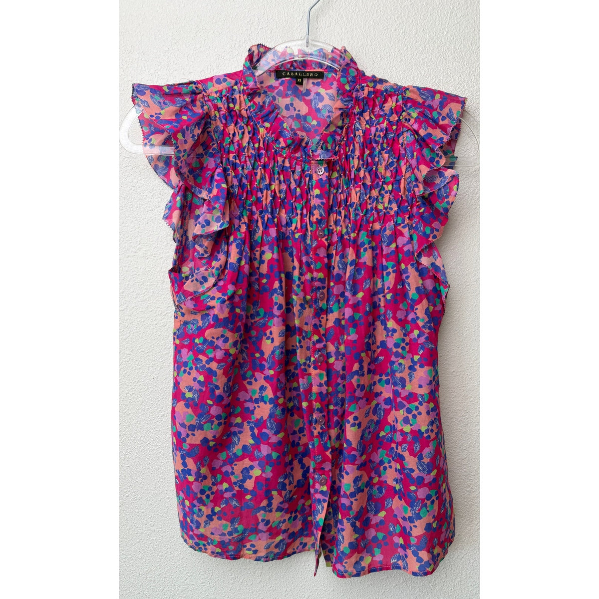 Caballero Evelyn Multi Dot Ruffle Top Women XS Pink