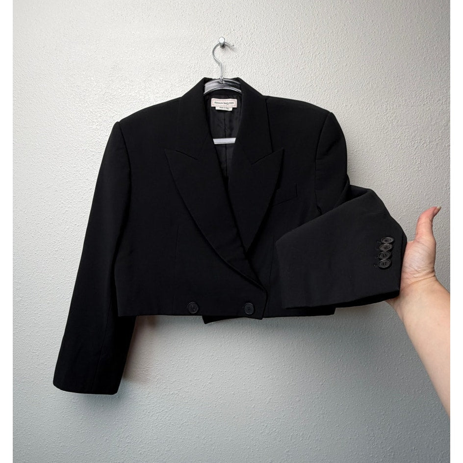 Alexander McQueen Black Cropped Wool Blazer Women's US 12