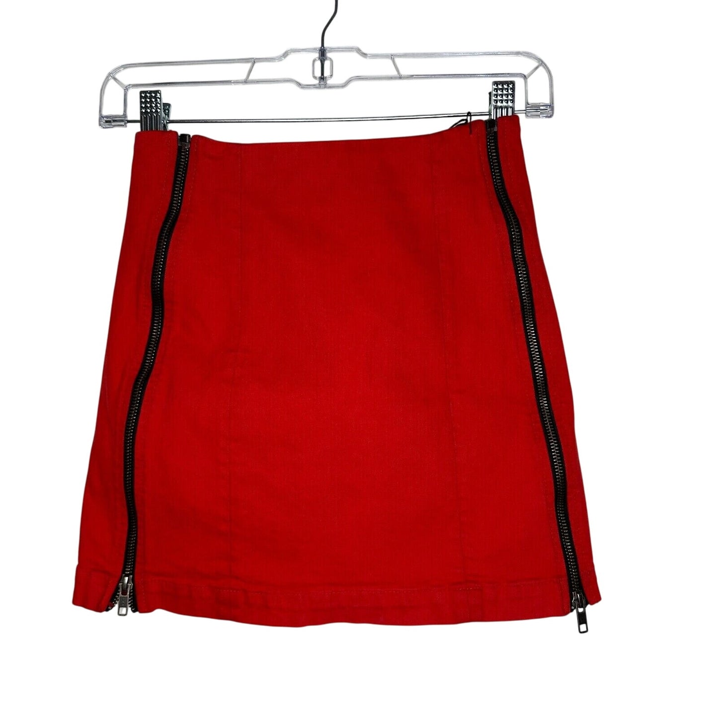 NWT Carmar Red Margery Mini Pencil Skirt Contrast Black Side Stripe Zippers 24