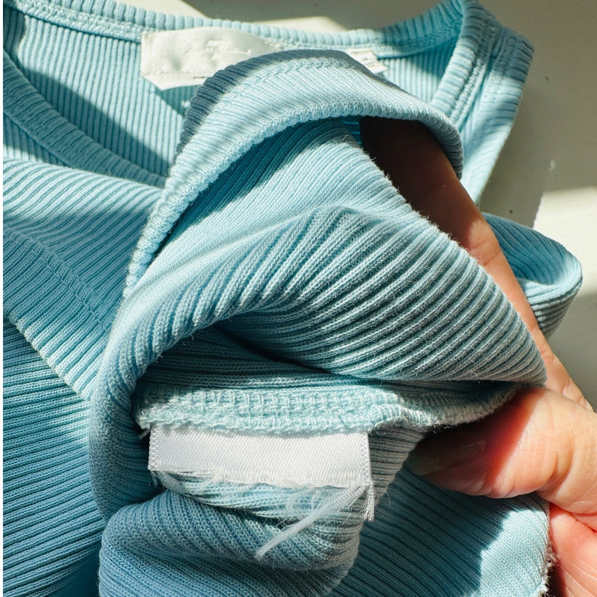 7 For All Mankind Baby Blue High Neck Ribbed Tank Top M