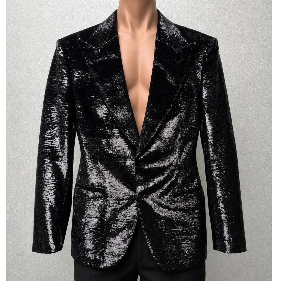 Tom Ford Black Metallic Lurex Textured Dinner Jacket Blazer Men's US 40R