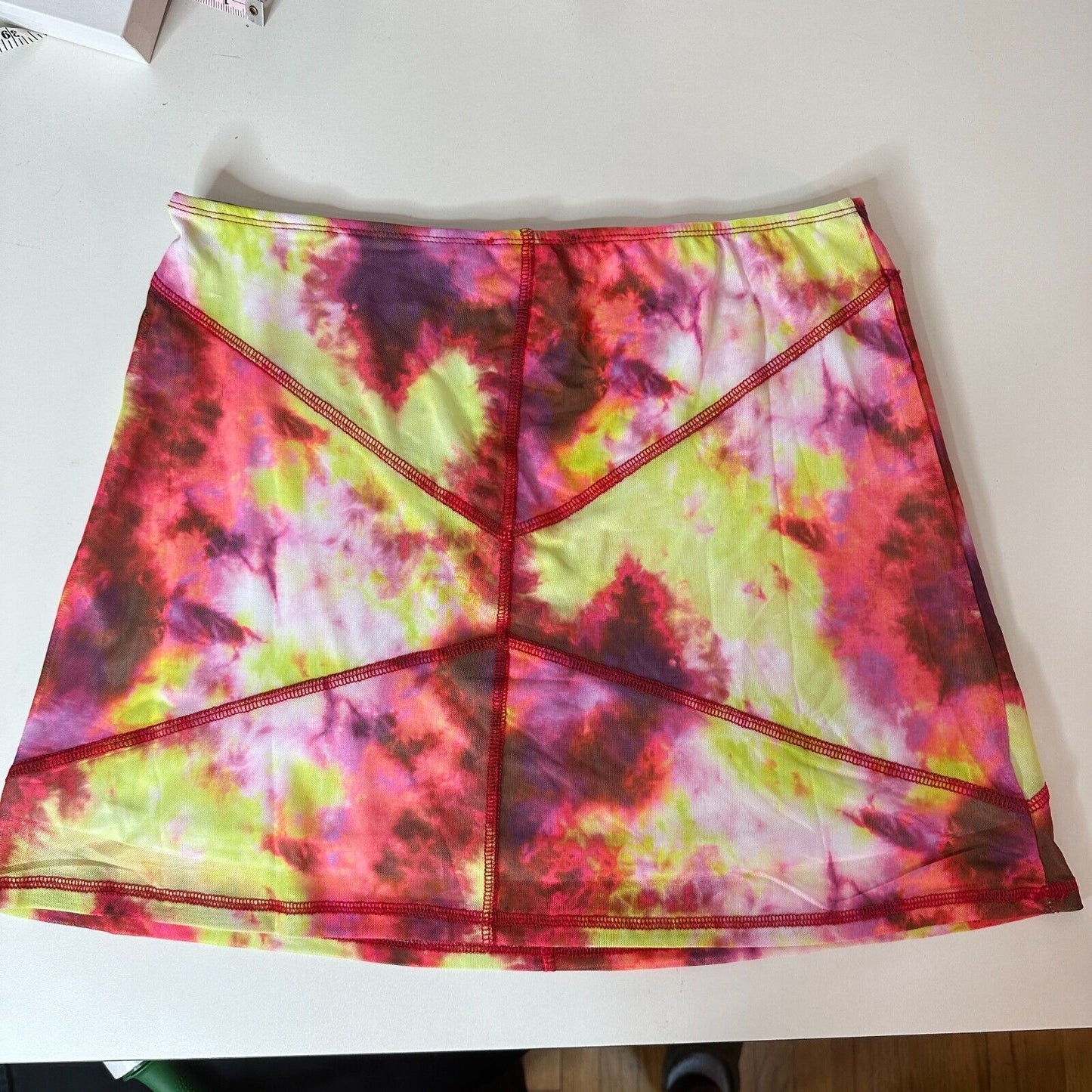 Club Exx Long Sleeve Mesh Crop and Matching Mini Skirt Tie Dye Pink Yellow Red L