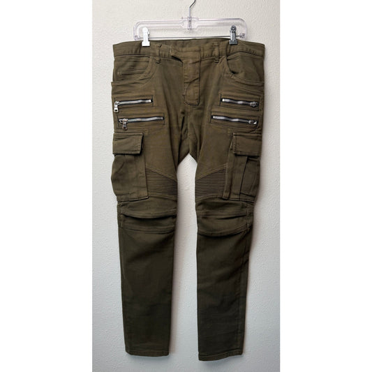 Balmain Olive Biker Cargo Pants Men's 34