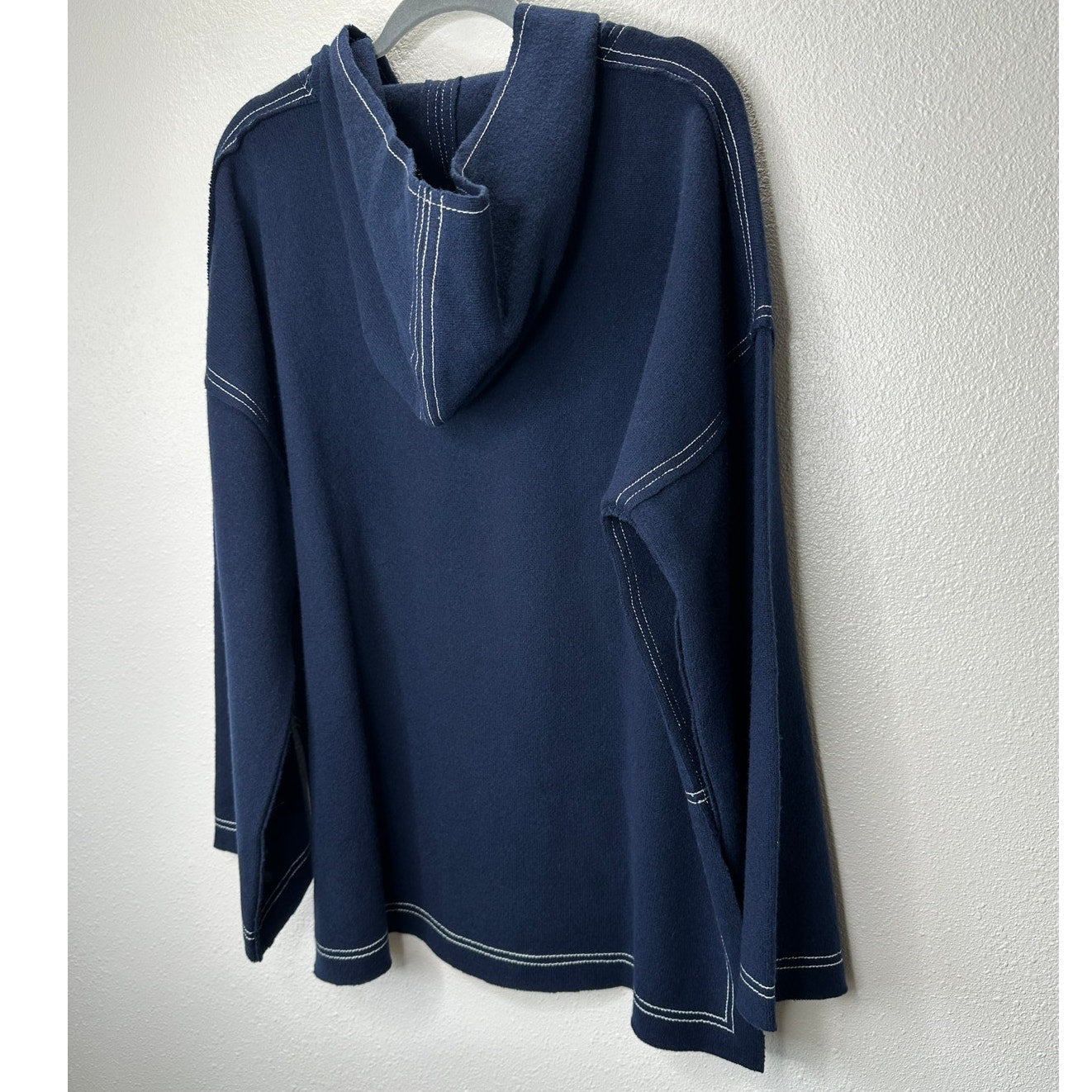 Elizabeth and James Navy with White Stitch Long Sleeve Hooded Sweater L