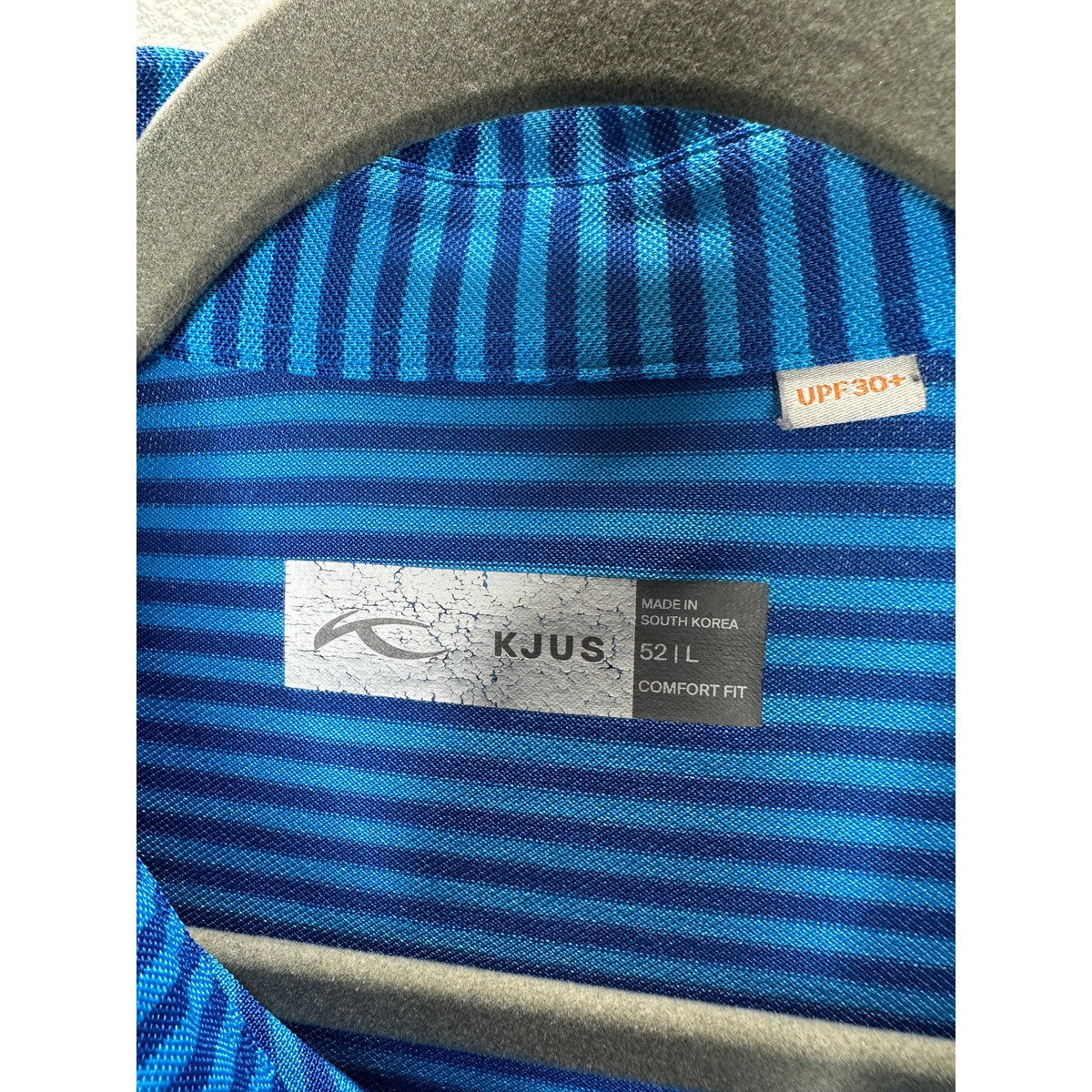 KJUS Polo Golf Shirt Medium Blue Striped Short Sleeve UPF30+  L / 52