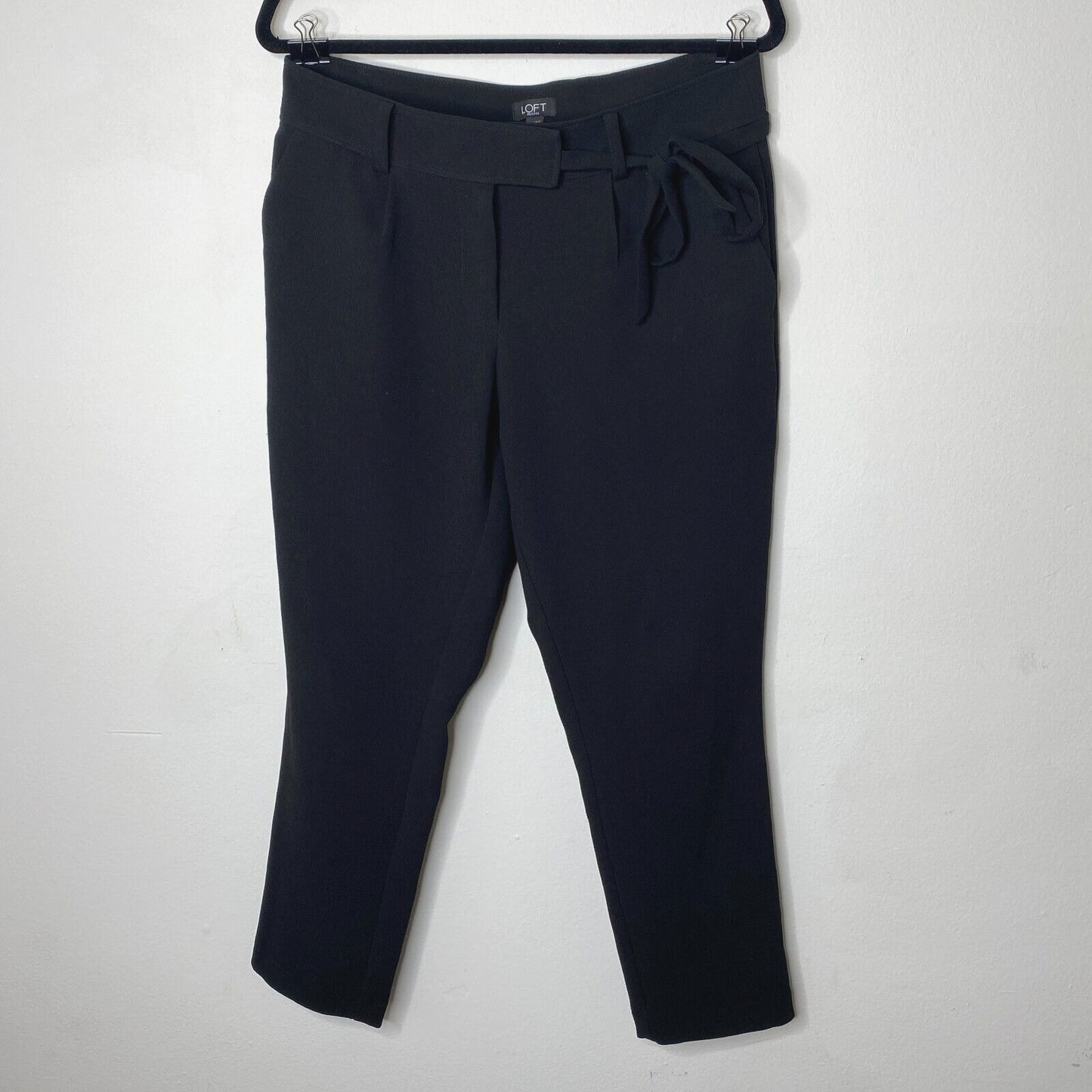 Loft Jet Black Capri Trouser Pants Hook Eye Closure Cute Tie Front 6 Petite