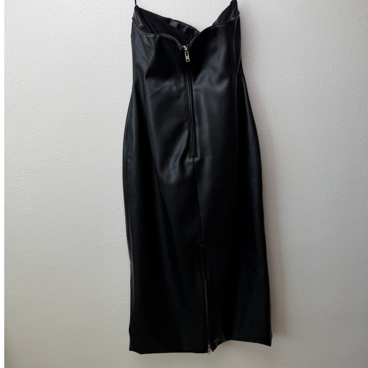 NWT KHY Black Faux Leather Strapless Dress Womens XL