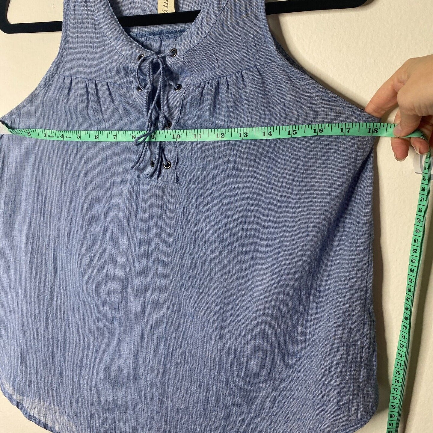 Allison Joy Blue Front Lace-Up Curved Hem Sleeveless Flowy Tank Top Blouse XS