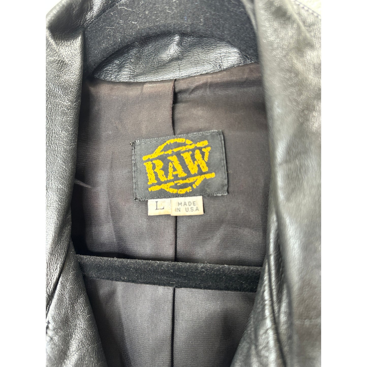 Raw Black Leather Silver Zip & Hardware Belted Shoulder Pad Moto Jacket L