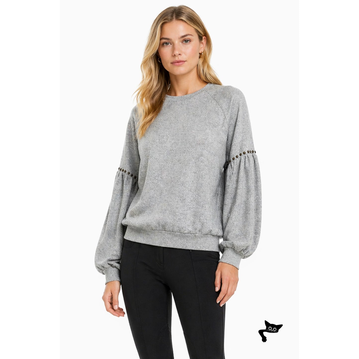 The Great Studded Balloon Sleeve Gray Sweater Size 1 Small