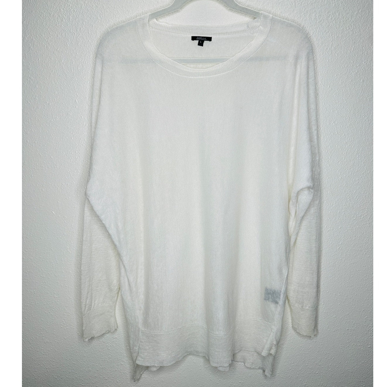 Pure Amici Ivory Round Neck Long Sleeve High Low Thin Sweater L