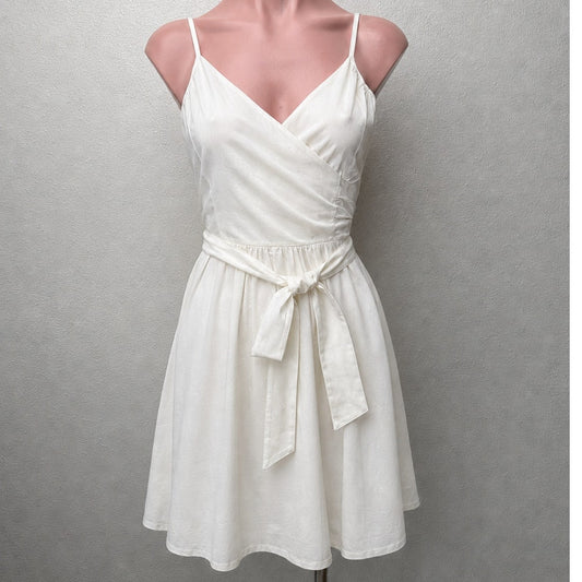 Trina Turk Cream Pleated Vneck Faux Wrap Tie Belt Dress 2