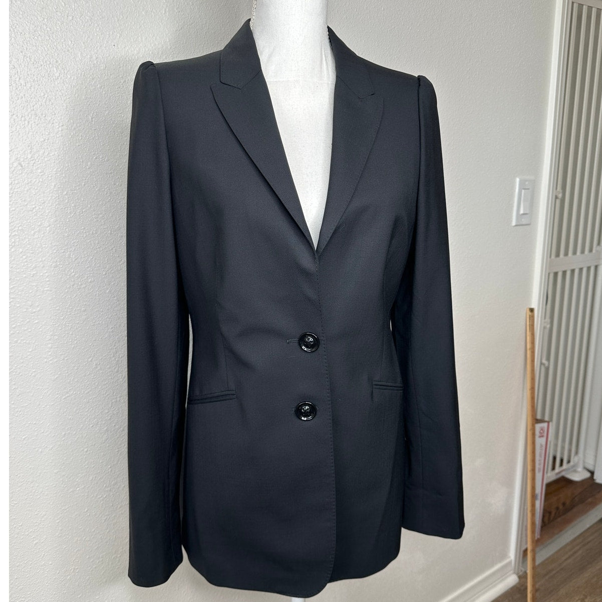 Burberry London Black 2-Button Wool Blazer Plaid Lined women's 8