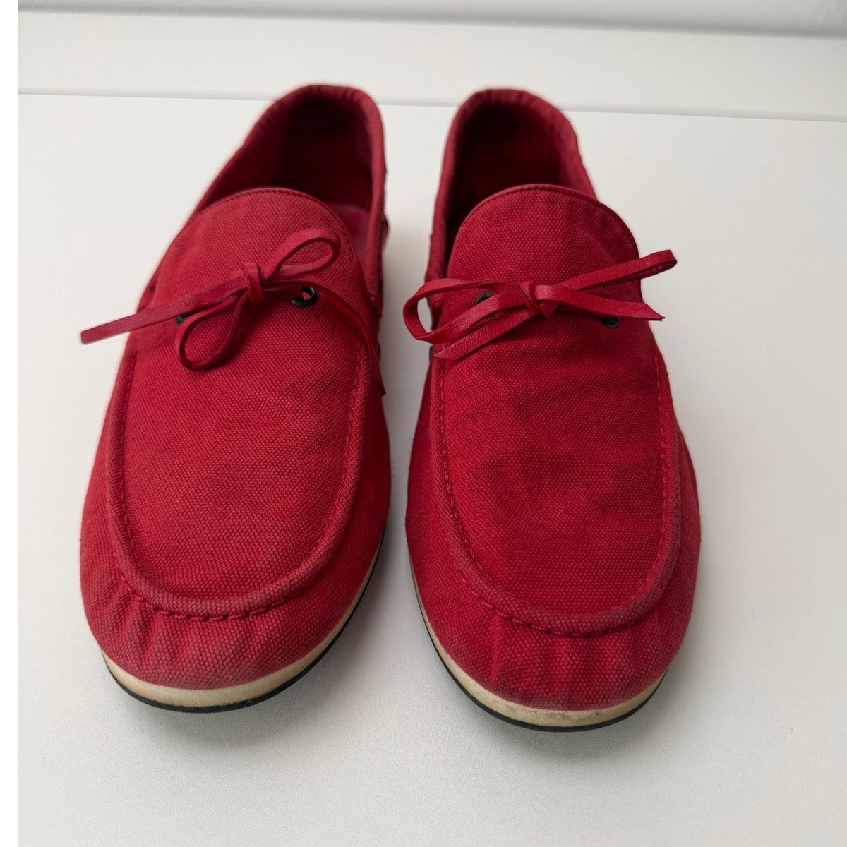 Hermès Red Canvas Boat Shoes Men's EU 43.5
