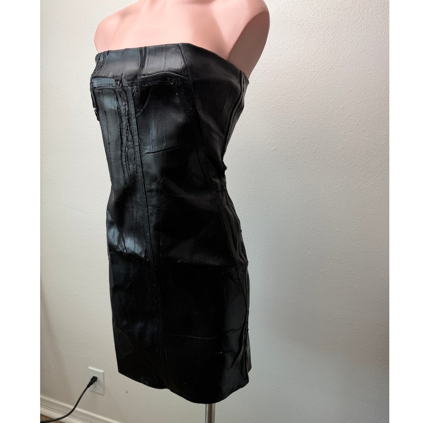 NWT Rick Owens Black Crackle Waxed Strapless Mini Dress M Luxor FW23