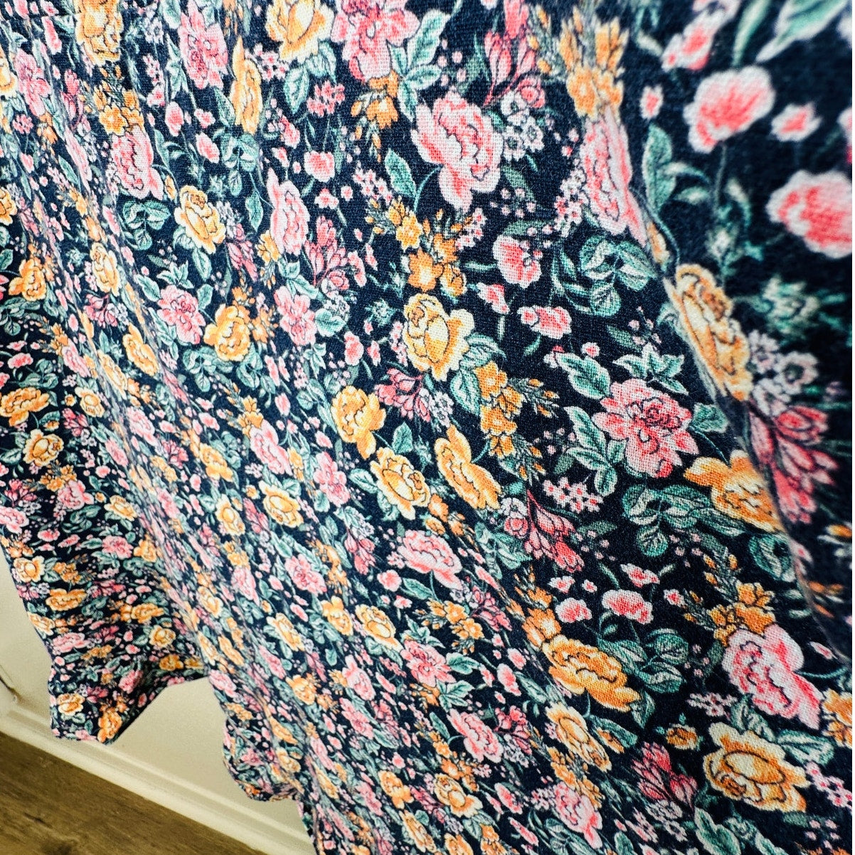 Old Navy Blue Multi Color Floral V-Neck Smocked Back Summer Dress XL