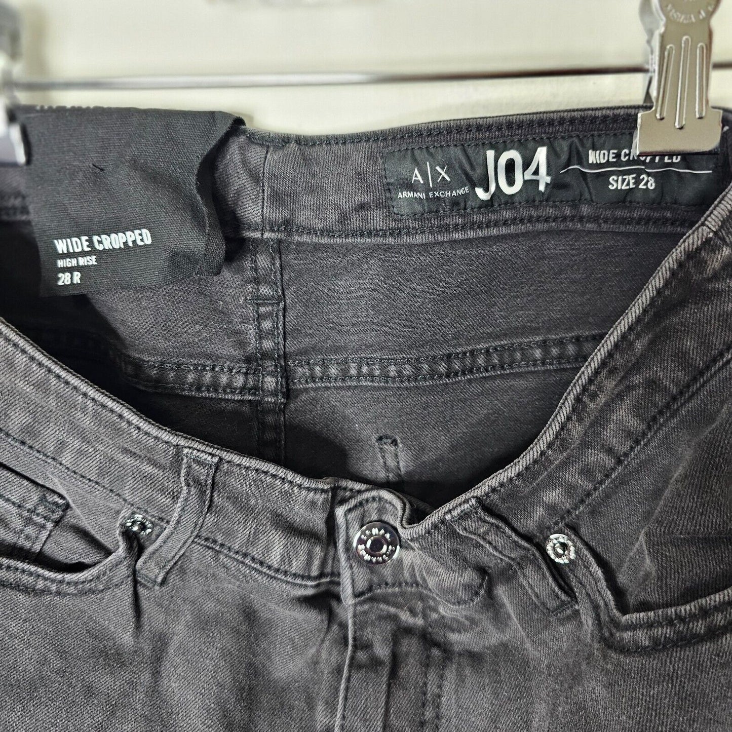 NWOT Armani Exchange Dark Gray J04 Wide Cropped Silver Beaded Fringe Jean 28R