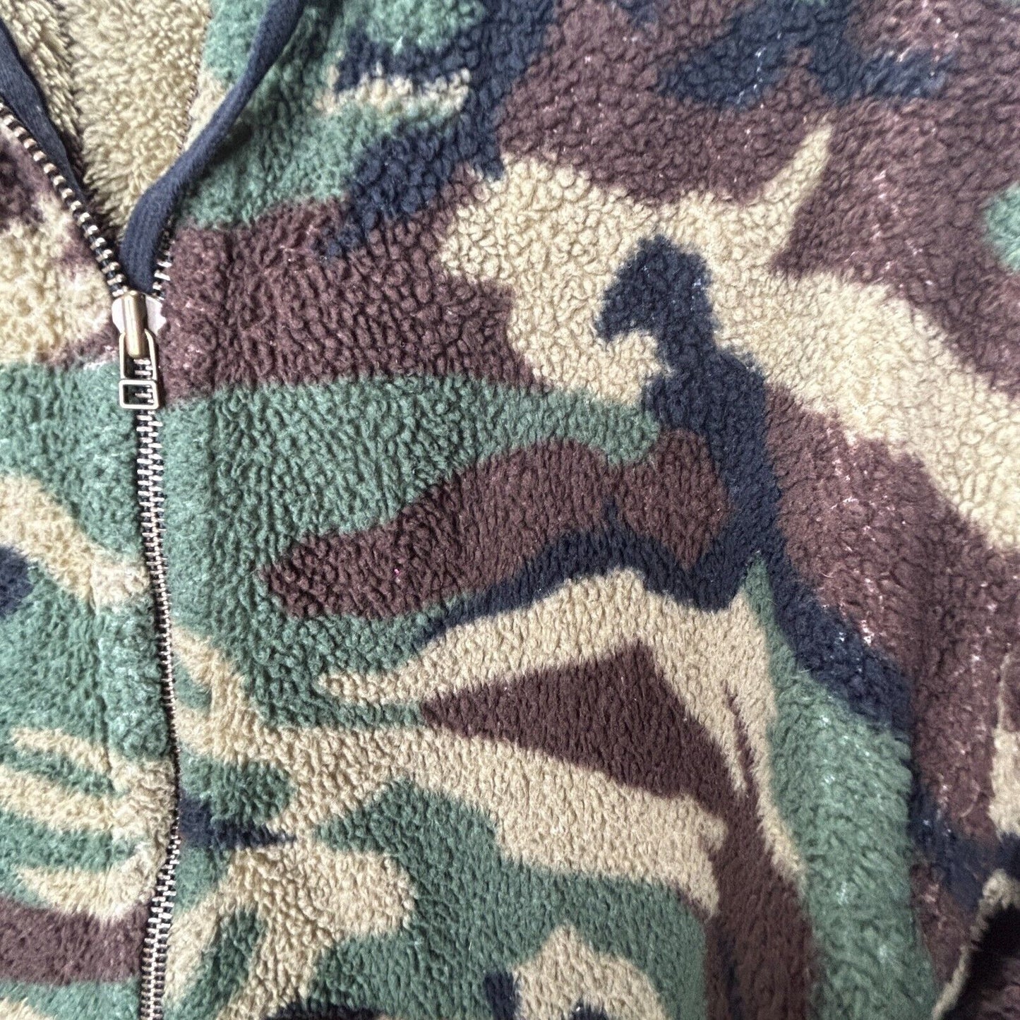 Faith Connexion Camo Sherpa Zip Hoodie Jacket Split Kangaroo Pocket Lace Side SM