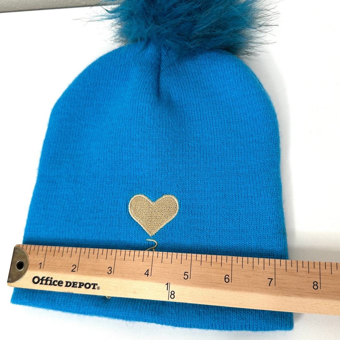 Baby Phat Blue with Gold Logo and Heart Pom Beanie OS