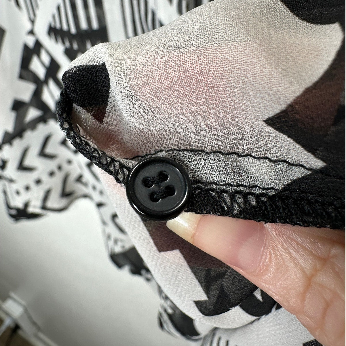 Eight Sixy Black & Gray Aztec Print Sheer Button Long Sleeve Blouse S