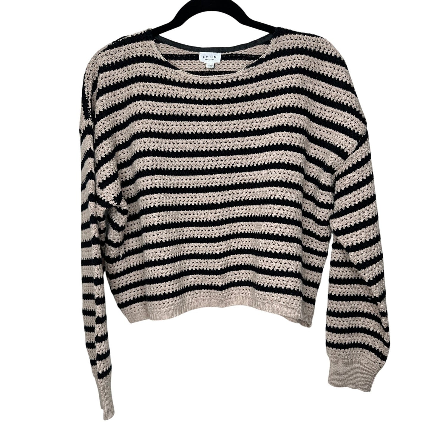 NWT Le Lis Tan & Black Striped Round Neck Raglan Sleeve Crop Sweater L