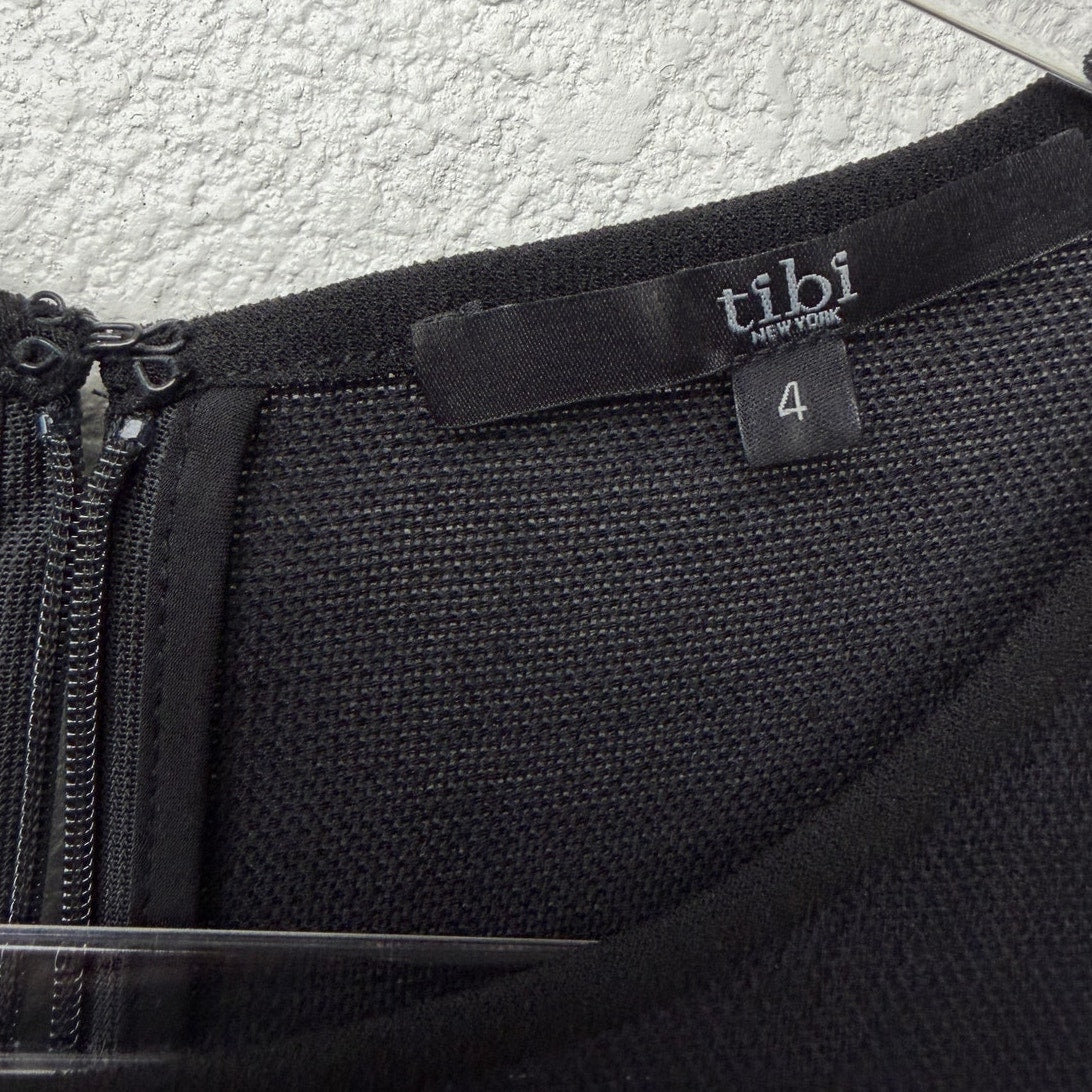 Tibi Black Mixed Media Sheer Sleeveless Back Zip Top US 4