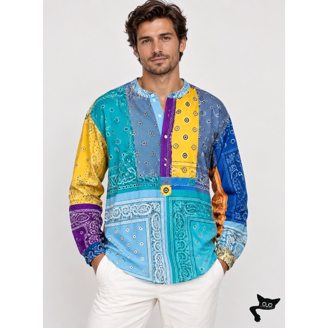 Children of the Discordance Multicolor Bandana Patch Long Sleeve Shirt 3