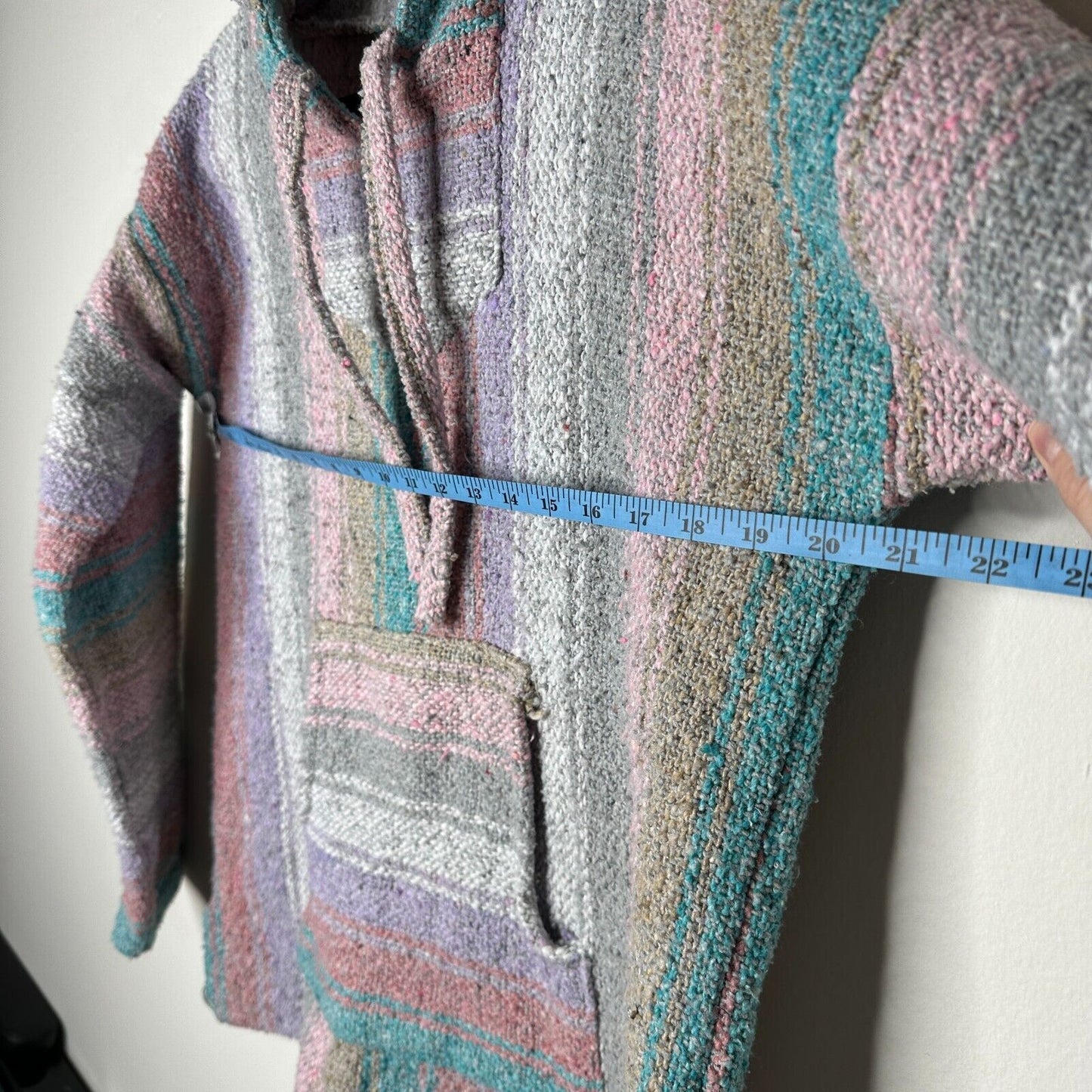 San Jose Pink Aqua Stripe Pullover Long Sleeve Blanket Front Pocket Hoodie L