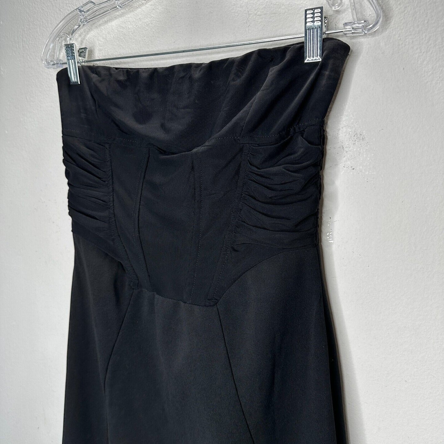 Klesis Black Kori Strapless Midi Feathered Bottom Boned Corset Zip Back Large