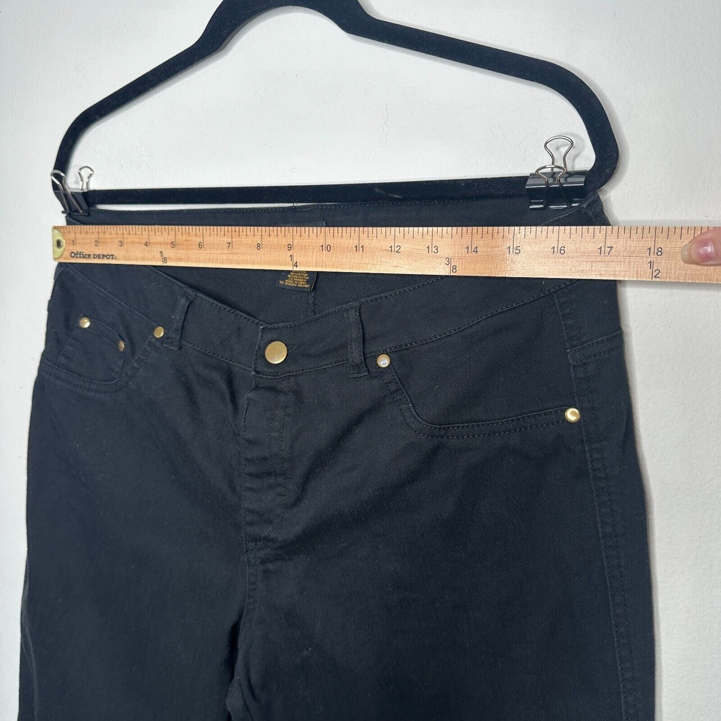Iman Jet Black Stretch Flat Front-Button Zipper Straight Leg Pant Jean L Short