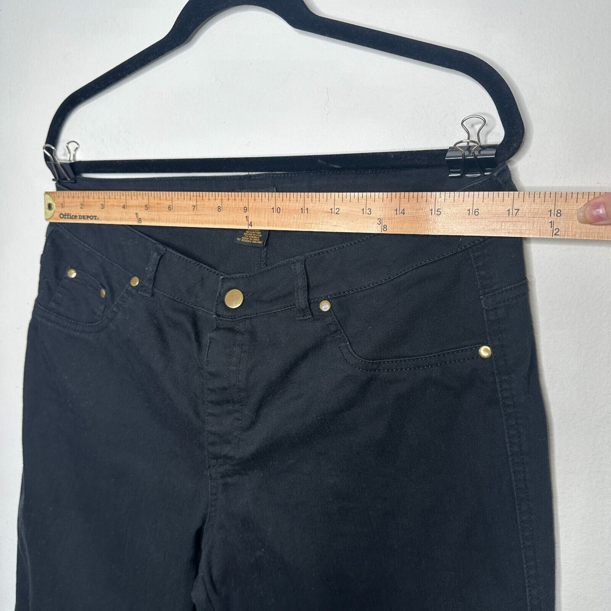 Iman Jet Black Stretch Flat Front-Button Zipper Straight Leg Pant Jean L Short