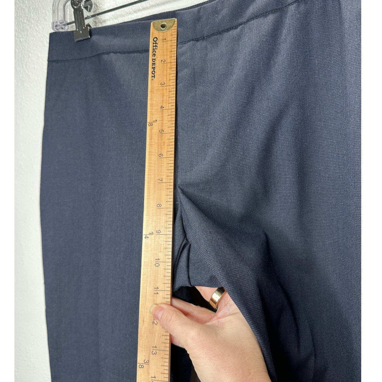 Zara Navy Blue Micro Tweed Straight Leg Cuffed Trouser Pant 6