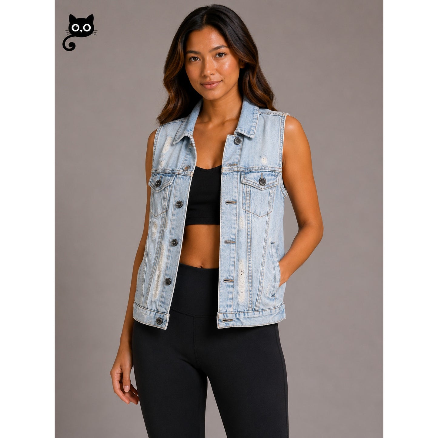 Hurley Light Wash Distressed Denim Sleeveless Button Vest S