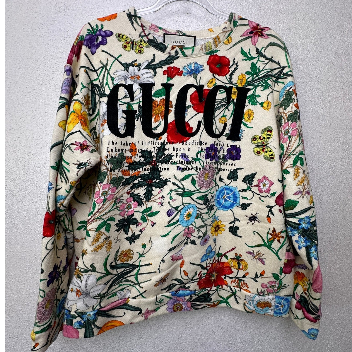 Gucci Flora Print Oversized Crewneck Sweatshirt Cream Women M