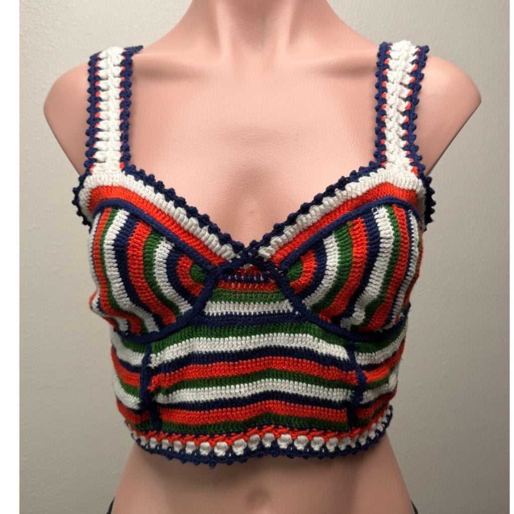 Moth Multicolor Crochet Bustier Top Women's S