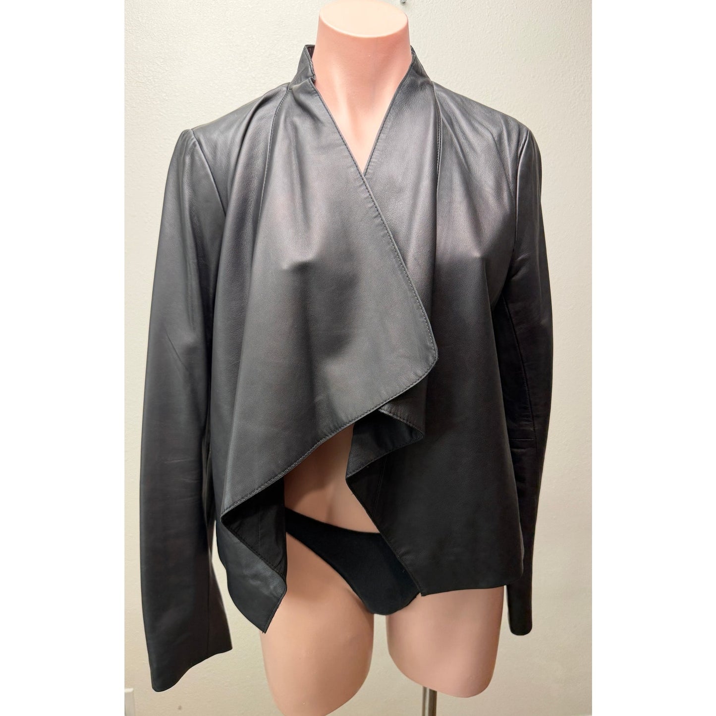 Halogen Black Leather Open Front Jacket Women's M