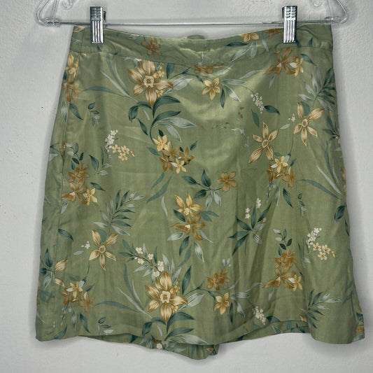 EP Pro 100% Silk Green Yellow & Cream Floral Golf Mini Skirt Skort 4