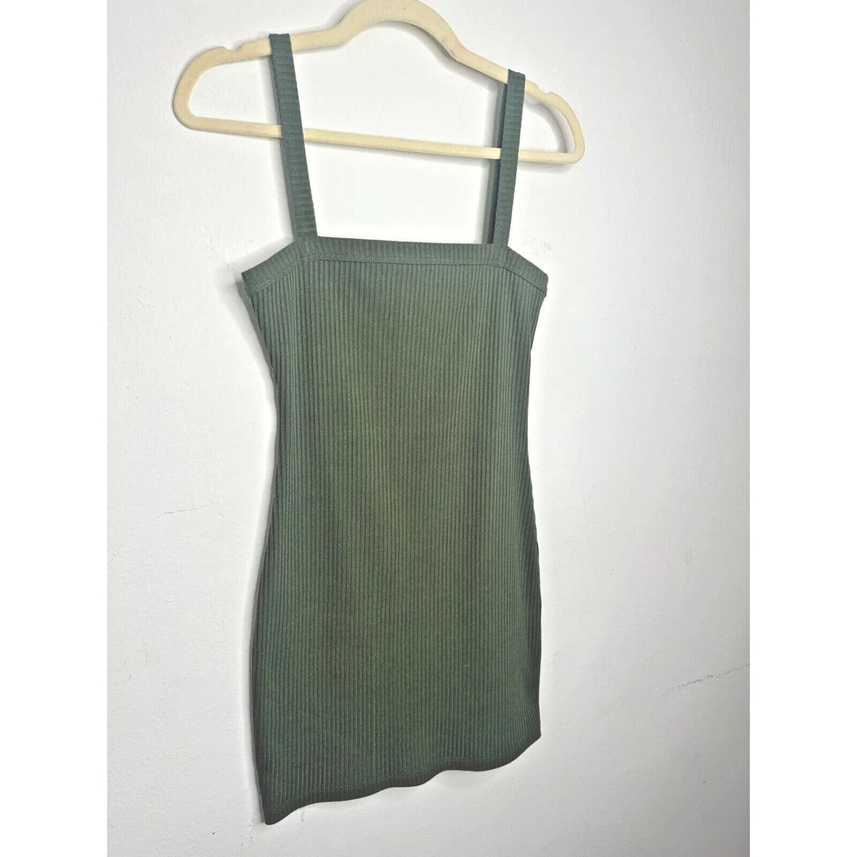 Lovers & Friends Army Green Square Neck Thin Strap Rib Knit Bodycon Mini Small