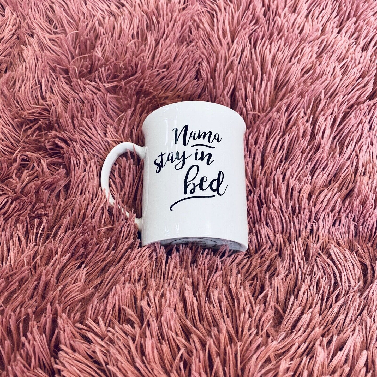 Fringe California Yoga Nama Stay in Bed 16 oz Mug Cup Black and White Yoga Hamsa
